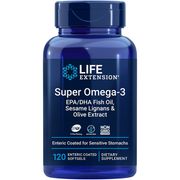 Super Omega-3 EPA/DHA Fish Oil, Sesame Lignans & Olive Extract, 120 Enteric-Coated Softgels, Life Extension