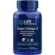 Super Omega-3 EPA/DHA Fish Oil, Sesame Lignans & Olive Extract, 240 Easy-to-Swallow Softgels, Life Extension