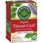 Organic Throat Coat Tea, Original with Slippery Elm, 16 Tea Bags, Traditional Medicinals Teas