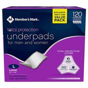 Underpads for Men & Women, Large, 23" x 36", Value Pack, 120 ct, Member's Mark