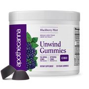 Unwind CBD Gummies - Blackberry Mint, 30 Vegan Gummies, Apothecanna