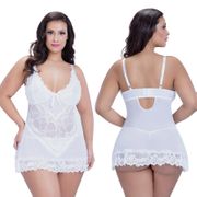 Valentine Lacey Babydoll with G-String, White, X-Large, Oh La La Cheri Lingerie