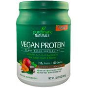 Vegan Protein, Plant-Based Supplement, Chocolate Flavor Drink Mix, 16 oz, PureMark Naturals