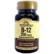 Vitamin B-12 250 mcg, 100 Tablets, Windmill Health Products