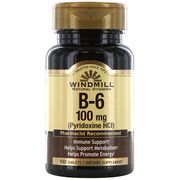 Vitamin B-6 100 mg, 100 Tablets, Windmill Health Products