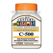 Vitamin C 500 mg Chewable Orange 110 Tablets, 21st Century Health Care
