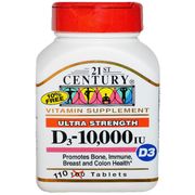 Vitamin D3 10000 IU Ultra Strength, 110 Tablets, 21st Century HealthCare