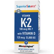 Vitamin K2 100 mcg (MK7) with D3 125 mcg (5,000 IU), 60 Instant Dissolve Tablets, Superior Source