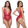 Viviane V-Plunge Lace Teddy with Strap Detail, Red, Small