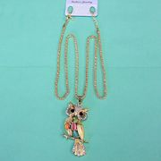 Women Fashion Rhinestone Bling Long Sweater Necklace - Colored Owl