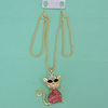 Women Fashion Rhinestone Bling Long Sweater Necklace - Pink Cat