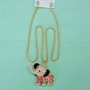 Women Fashion Rhinestone Bling Long Sweater Necklace - Pink & White Elephant