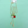 Women Fashion Rhinestone Bling Long Sweater Necklace - Red/White Cherry and Corn