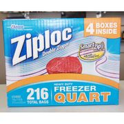 Ziploc Double Zipper Heavy Duty Freezer Quart Bags, 216 Bags