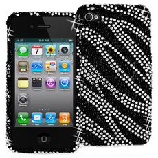 Apple iPhone 4S Pink Zebra Rhinestone Phone Case