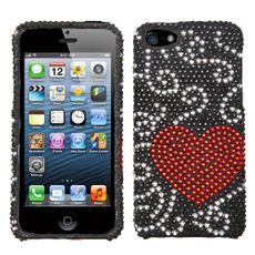 Apple iPhone 5|5s Red Heart Rhinestone Phone Case