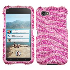 HTC First Pink Zebra Rhinestone Phone Case