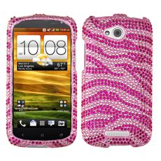 HTC One VX Pink Zebra Rhinestone Phone Case