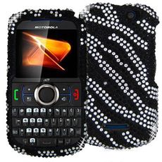 Motorola i475 Black Zebra Rhinestone Case