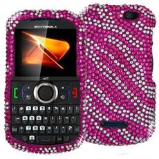 Motorola i475 Pink Zebra Rhinestone Case