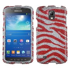 Samsung Galaxy S4 Active Red Zebra Rhinestone Phone Case
