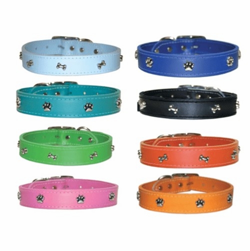 1" Paw, Bone or Heart Leather Collar