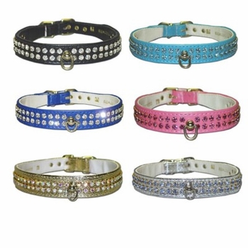 2 Row Jewel Vinyl Dog Collar 1 inch