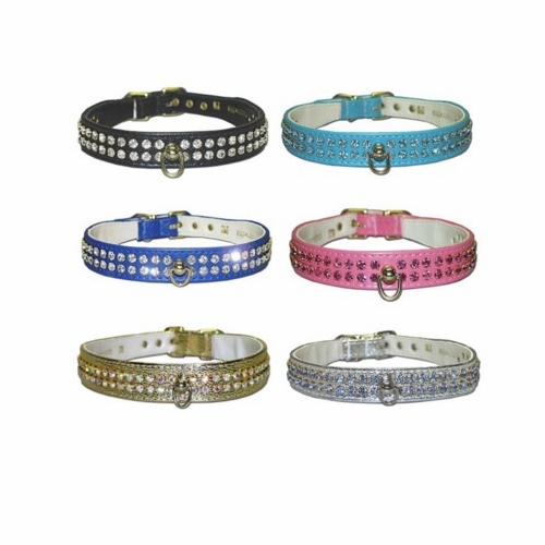 2 Row Jewel Vinyl Dog Collar 1 inch