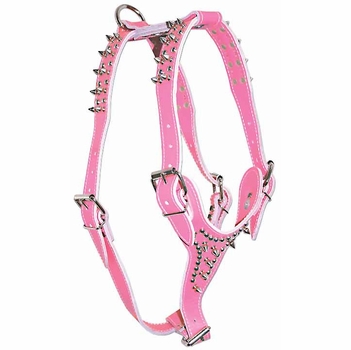 Pink Leather Spike & Stud Dog Harness Size Medium