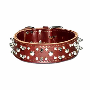 Spiked and Studded Leather Collar 1-3/4 in
