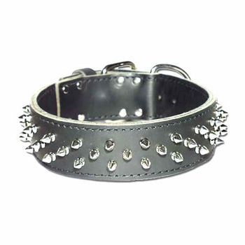 Spiked Leather Protector Dog Collar 1-1/2 inch wide