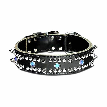Spiked, Studded ,Jeweled Leather Collar 1-1/2 in. 