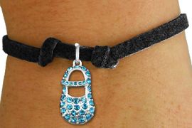 <bR>               EXCLUSIVELY OURS!!<Br>         AN ALLAN ROBIN DESIGN!! <BR>CLICK HERE TO SEE 120+ EXCITING <BR>   CHANGES THAT YOU CAN MAKE!<BR>   LEAD, NICKEL & CADMIUM FREE!! <BR>W1277SB - "BOY'S BABY SHOE" BLUE <BR>CRYSTAL CHARM & CHILDS BRACELET <BR>     FROM $5.40 TO $9.85 2012
