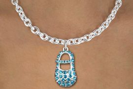 <bR>                  EXCLUSIVELY OURS!!<Br>            AN ALLAN ROBIN DESIGN!!<BR>   CLICK HERE TO SEE 120+ EXCITING<BR>      CHANGES THAT YOU CAN MAKE!<BR>     LEAD, NICKEL & CADMIUM FREE!!<BR>        W1277SN - "BOY'S BABY SHOE" <BR>BLUE CRYSTAL CHARM AND NECKLACE <BR>         FROM $5.40 TO $9.85 2012