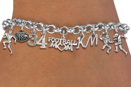 <Br>              EXCLUSIVELY OURS!!<Br>        AN ALLAN ROBIN DESIGN!!<Br>             LEAD & NICKEL FREE!! <BR>THIS IS A PERSONALIZED ITEM <Br>W19556B - SILVER TONE FOOTBALL <BR>THEMED FIVE CHARM BRACELET WITH <BR>YOUR TEAM NUMBER AND INITIALS <BR>    FROM $14.96 TO $26.25  2012