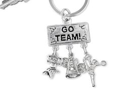 <Br>                 EXCLUSIVELY OURS!! <Br>            AN ALLAN ROBIN DESIGN!! <Br>               LEAD & NICKEL FREE!! <BR>  W20134KC - SILVER TONE "GO TEAM!" <BR>  CHEERLEADING THEMED KEY RING WITH <BR> "CHEER" MEGAPHONE AND CHEERLEADERS <BR>          FROM $6.41 TO $14.25 2013