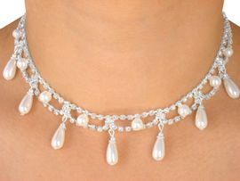<BR>                LEAD AND NICKEL FREE!!<BR> W5228NE - BREATHTAKING AUSTRIAN<bR>    CRYSTAL & PEARL DROP NECKLACE<br>& EARRING SET FROM $12.19 TO $22.50