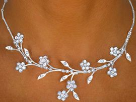 <bR>                LEAD AND NICKEL FREE!!<BR>  W8325NE - STUNNING SILVER TONE<br>GENUINE AUSTRIAN CRYSTAL FLOWER<Br>        VINE NECKLACE & EARRING SET<Br>                FROM $21.13 TO $39.00