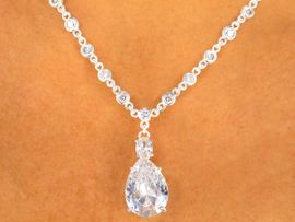<BR>                  LEAD AND NICKEL FREE!!<BR>    W9236NE - DAZZLING SILVER FINISH<Br>GENUINE AUSTRIAN CRYSTAL TEARDROP<Br>               NECKLACE & EARRING SET<Br>                 FROM $65.81 TO $121.50