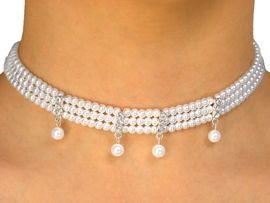 <BR>                  LEAD AND NICKEL FREE!!<bR> W9687NE - THREE-STRAND FAUX PEARL<br>AUSTRIAN CRYSTAL CHOKER & EARRINGS<bR>                   FROM $11.38 TO $21.00