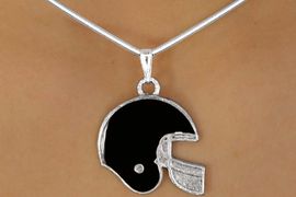 <bR>                 LEAD & NICKEL FREE!!<Br>W10922N - STERLING SILVER PLATED<Br>BLACK FOOTBALL HELMET NECKLACE<Br>                      AS LOW AS $2.55
