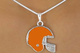 <BR>                   LEAD & NICKEL FREE!!<Br>  W10924N - STERLING SILVER PLATED<Br>ORANGE FOOTBALL HELMET NECKLACE<Br>                        AS LOW AS $2.55