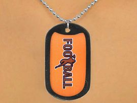 <Br>           LEAD & NICKEL FREE!!<Br>W12972N - BLACK "FOOTBALL"<Br>         DOG TAG & BALL CHAIN<Br>    NECKLACE AS LOW AS $3.45