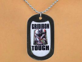 <Br>            LEAD & NICKEL FREE!!<Br>W12976N - "GRIDIRON TOUGH"<Br>BLACK  DOG TAG & BALL CHAIN<Br>    NECKLACE AS LOW AS $3.45