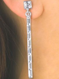 S2504E - DAZZLING SILVER FINISH<BR> AUSTRIAN CRYSTAL ROD CLIP-ON<BR>       EARRINGS AS LOW AS $7.40
