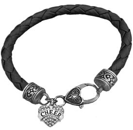 GENUINE BLACK LEATHER CHEERLEADER BRACELET