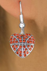 <BR>  WHOLESALE SPORTS FASHION EARRINGS <bR>                EXCLUSIVELY OURS!! <Br>           AN ALLAN ROBIN DESIGN!! <BR>     LEAD, NICKEL & CADMIUM FREE!! <BR>  W1516SE - SILVER TONE AND ORANGE <BR> CRYSTAL BASKETBALL HEART SHAPED CHARM <BR>   EARRINGS FROM $5.40 TO $10.45 2013