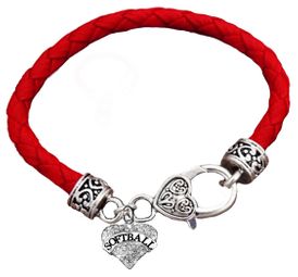 Genuine Red Leather Crystal Softball Bracelet