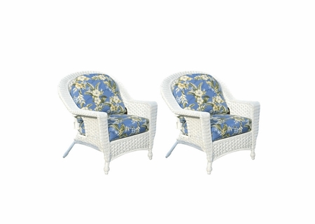 2 Outdoor Wicker White Chairs With Freeport Summer Fabric Set