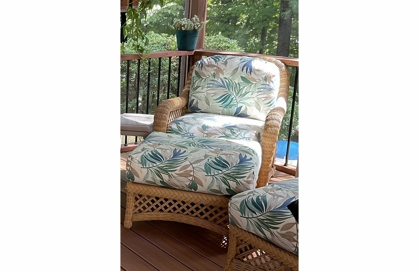 4 Season Chair and ottoman cushions Oasis chambray drainable cushions...